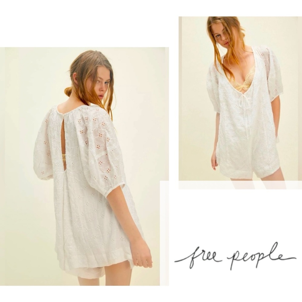 EUC Free People ‘Bop Around’ Eyelet Romper Playsuit in Ivory Sz S